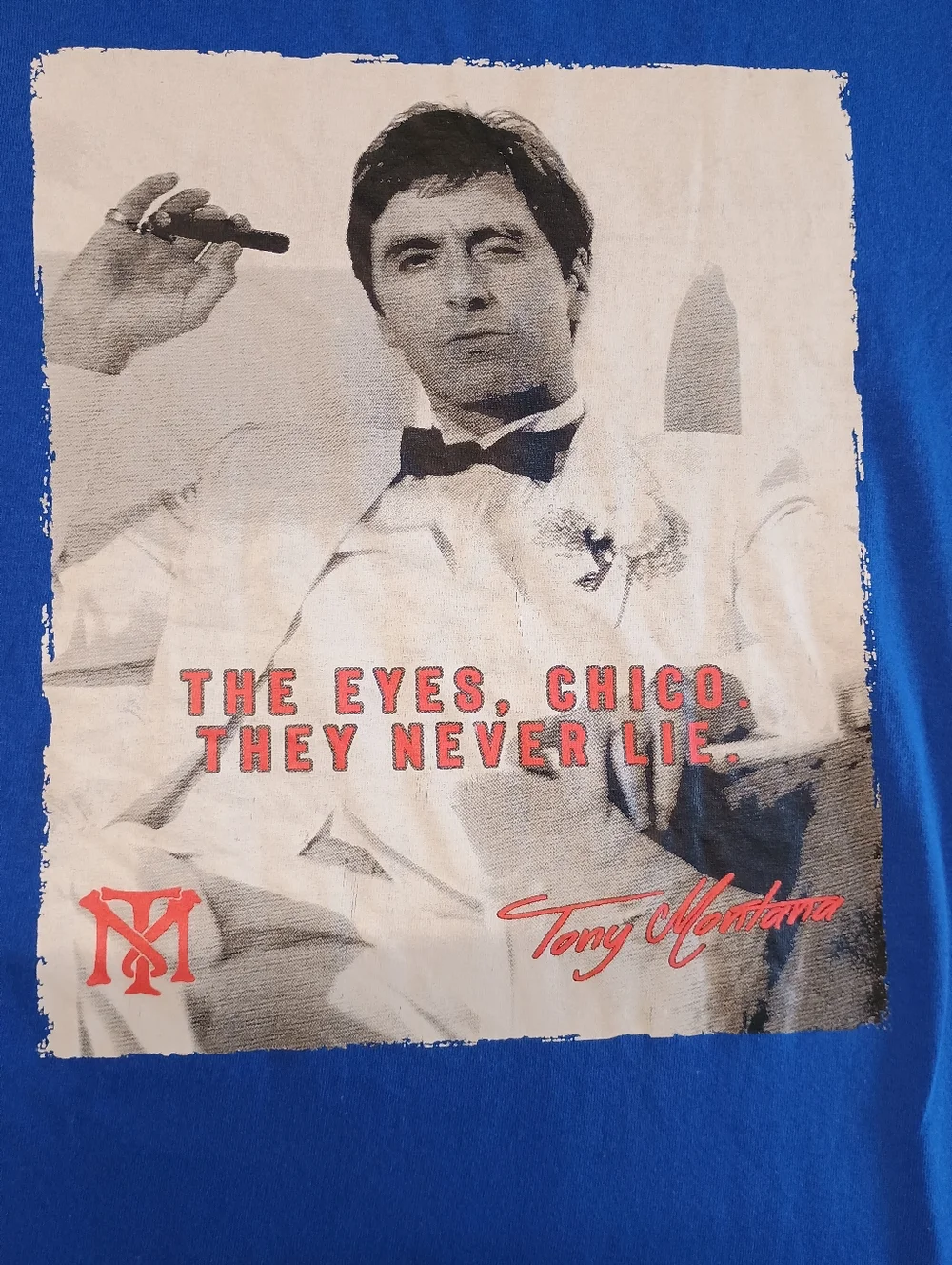Suna Vintage Y2K 90S Blue Graphic Tee with Scarface Movie Print - - Picture 4 of 6